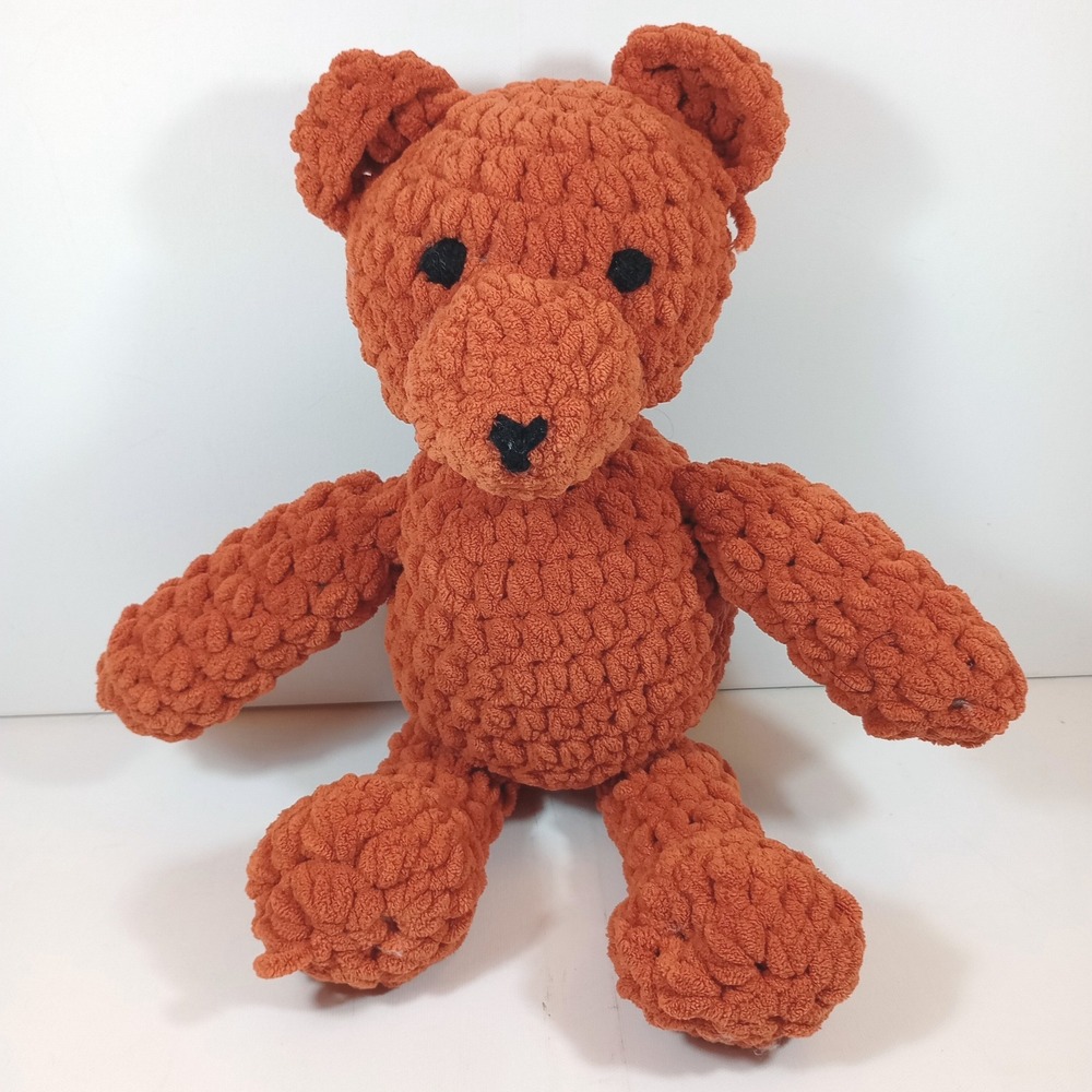 Handmade Plush Teddy Bear 18" Burnt Orange Crochet Chunky Yarn Stuffed Animal